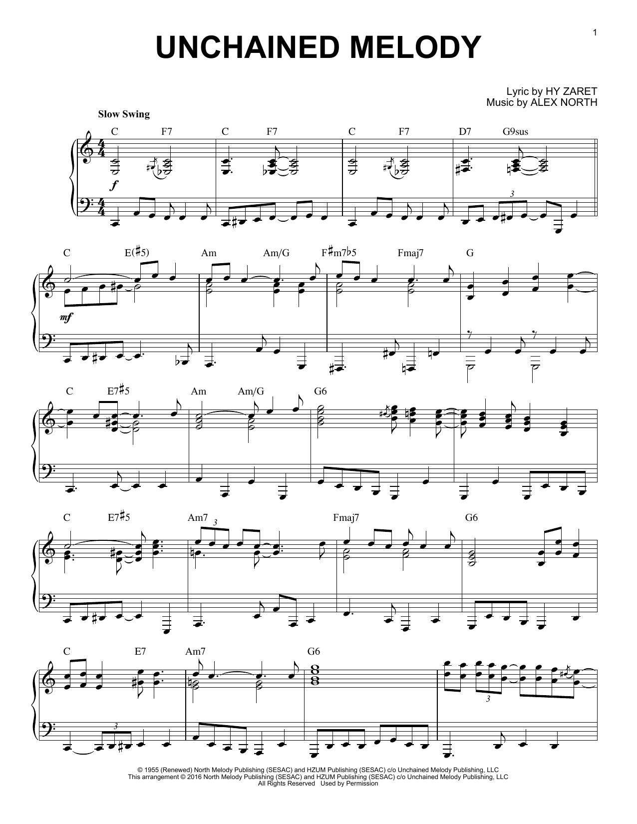 Unchained Melody sheet music for voice and piano (PDF)