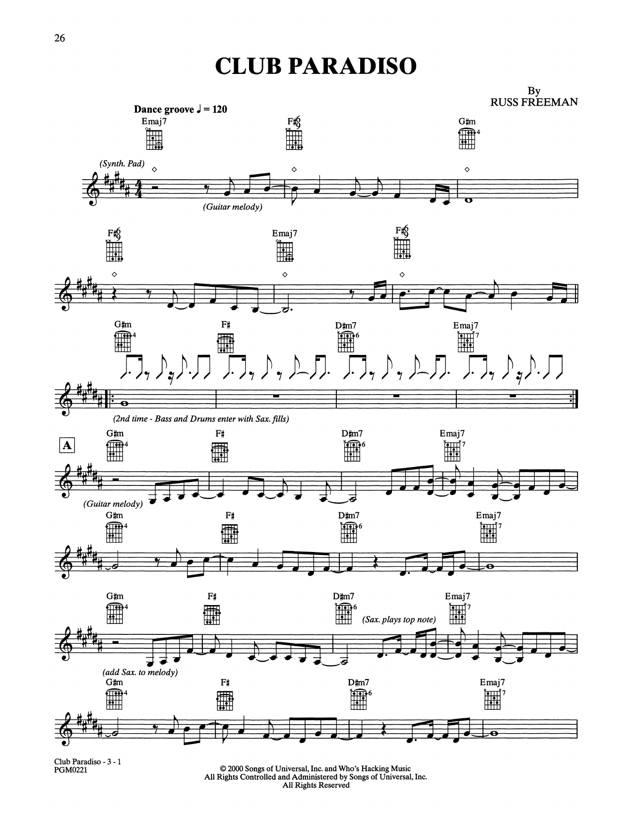 The Rippingtons Club Paradiso sheet music notes and chords. Download Printable PDF.