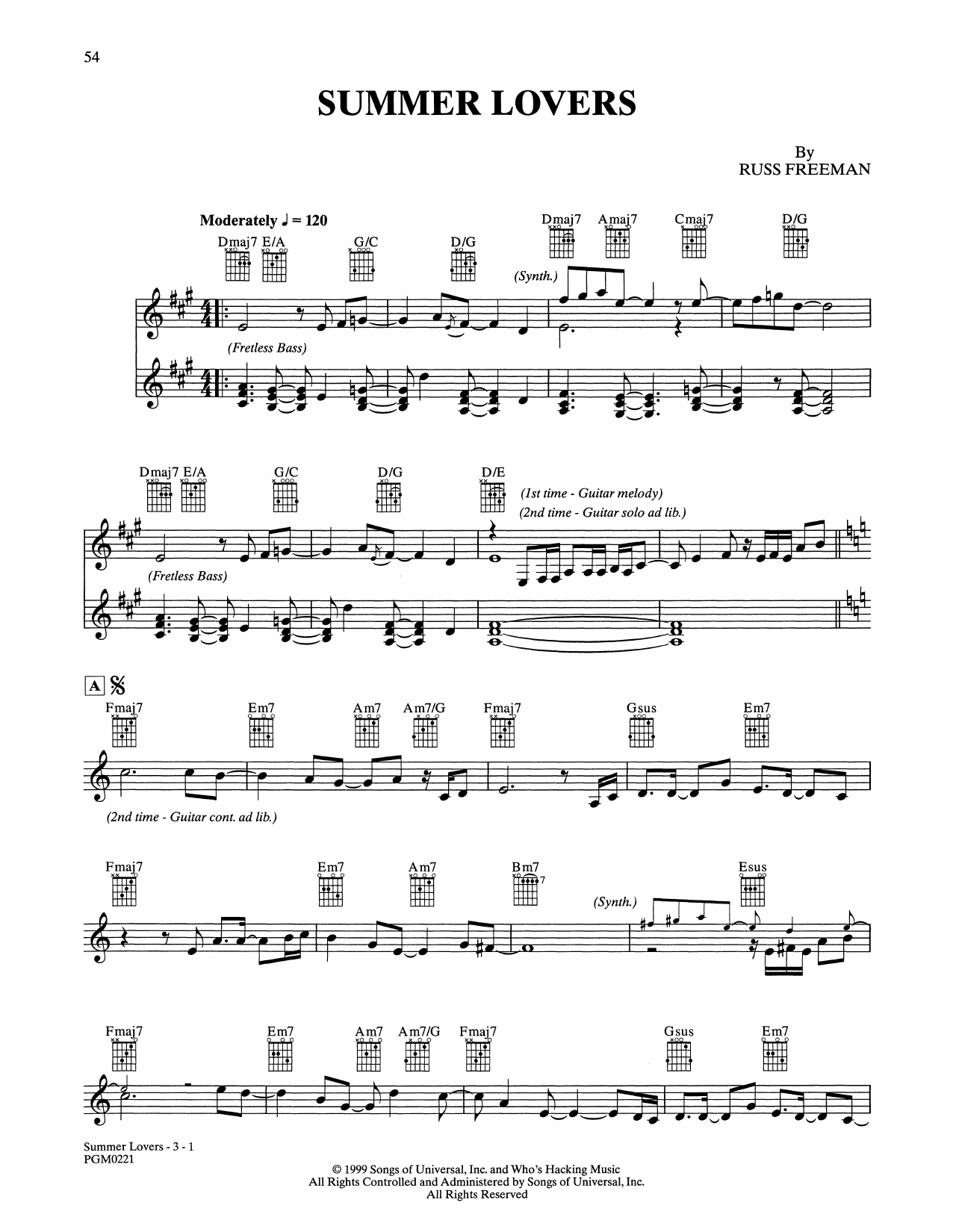 The Rippingtons Summer Lovers sheet music notes and chords. Download Printable PDF.