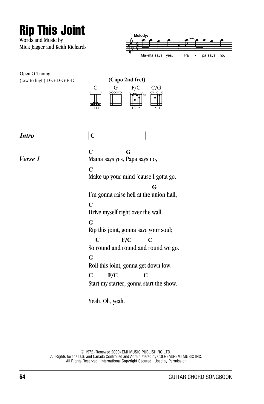 The Rolling Stones Rip This Joint sheet music notes and chords arranged for Piano, Vocal & Guitar Chords (Right-Hand Melody)
