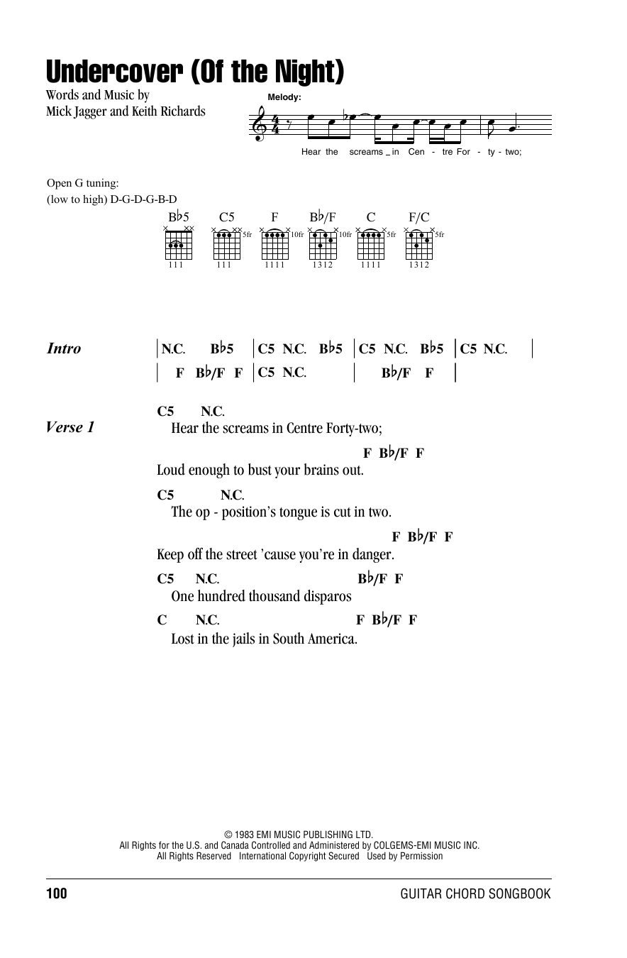 The Rolling Stones Undercover (Of The Night) sheet music notes and chords arranged for Piano, Vocal & Guitar Chords (Right-Hand Melody)