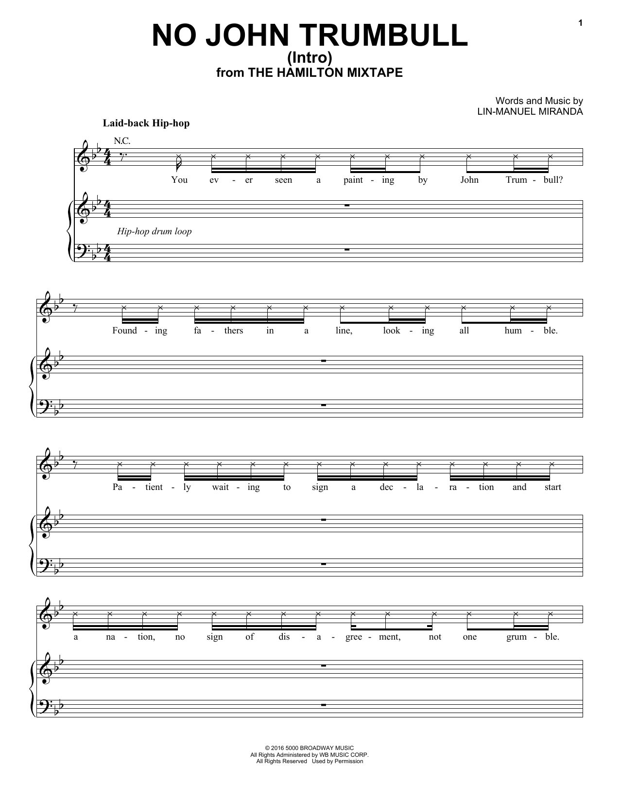 Learn to play The Roots No John Trumbull (Intro) sheet music for Piano, Vocal & Guitar Chords (Right-Hand Melody) in minutes. Price: 7.8900$ The Roots No John Trumbull (Intro) sheet music notes and chords arranged for Piano, Vocal & Guitar Chords (Right-Hand Melody)