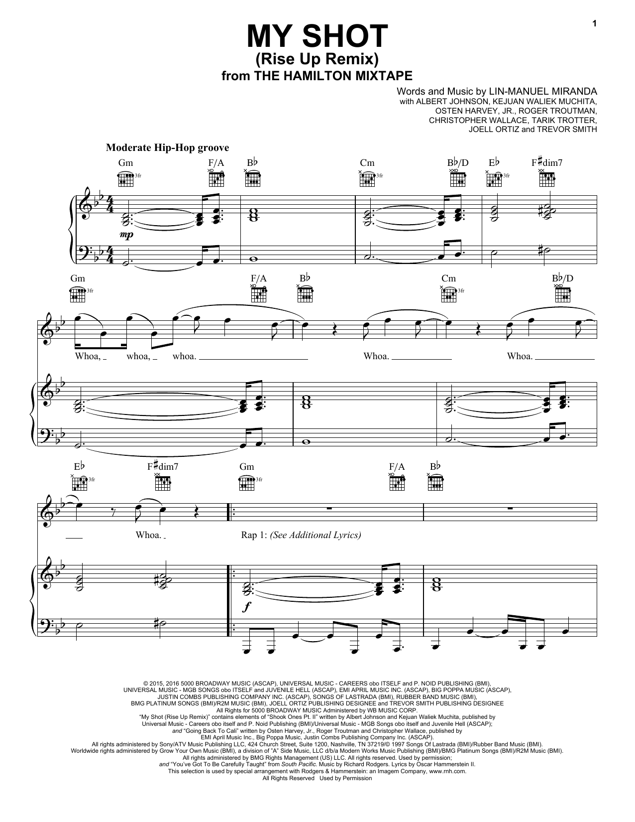 Learn to play The Roots, Busta Rhymes, Joell Ortiz, Nate Ruess My Shot (Rise Up Remix) sheet music for Piano, Vocal & Guitar Chords (Right-Hand Melody) in minutes. Price: 7.8900$ The Roots, Busta Rhymes, Joell Ortiz, Nate Ruess My Shot (Rise Up Remix) sheet music notes and chords arranged for Piano, Vocal & Guitar Chords (Right-Hand Melody)