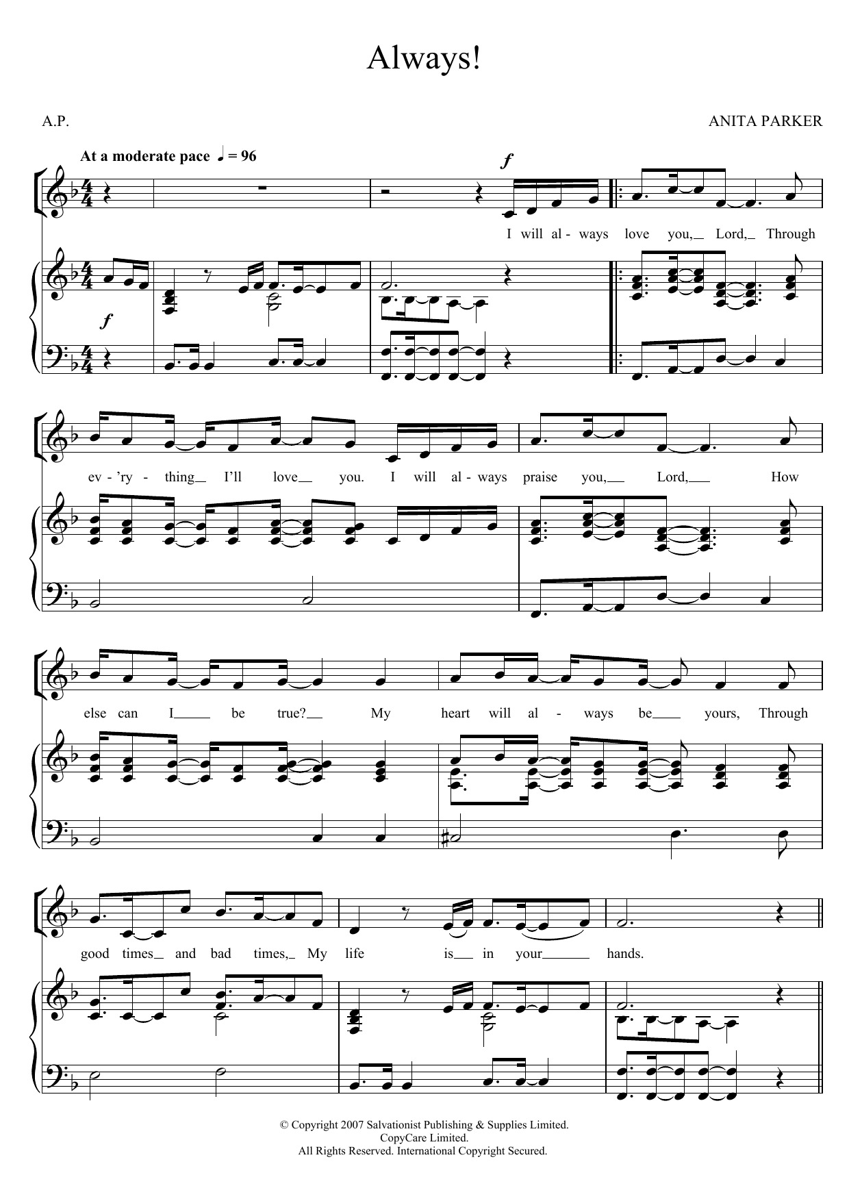 The Salvation Army Always! sheet music notes and chords. Download Printable PDF.