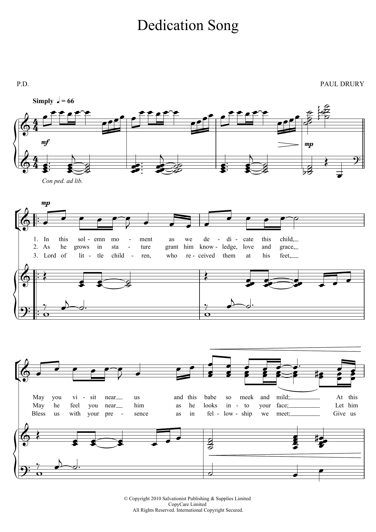 The Salvation Army Dedication Song sheet music notes and chords. Download Printable PDF.