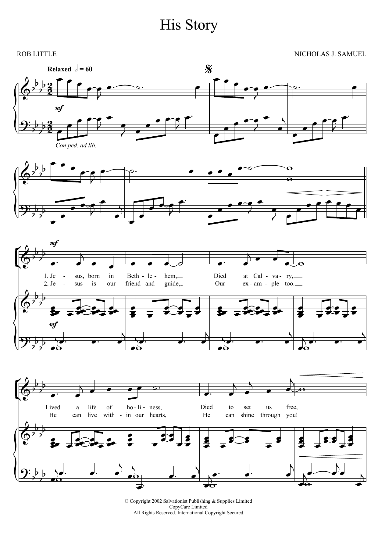 Learn to play The Salvation Army His Story sheet music for Unison Choir in minutes. Price: 3.9900$ The Salvation Army His Story sheet music notes and chords arranged for Unison Choir