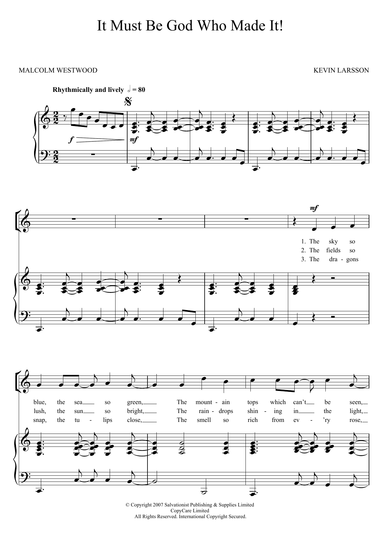Learn to play The Salvation Army It Must Be God Who Made It sheet music for Unison Choir in minutes. Price: 3.9900$ The Salvation Army It Must Be God Who Made It sheet music notes and chords arranged for Unison Choir