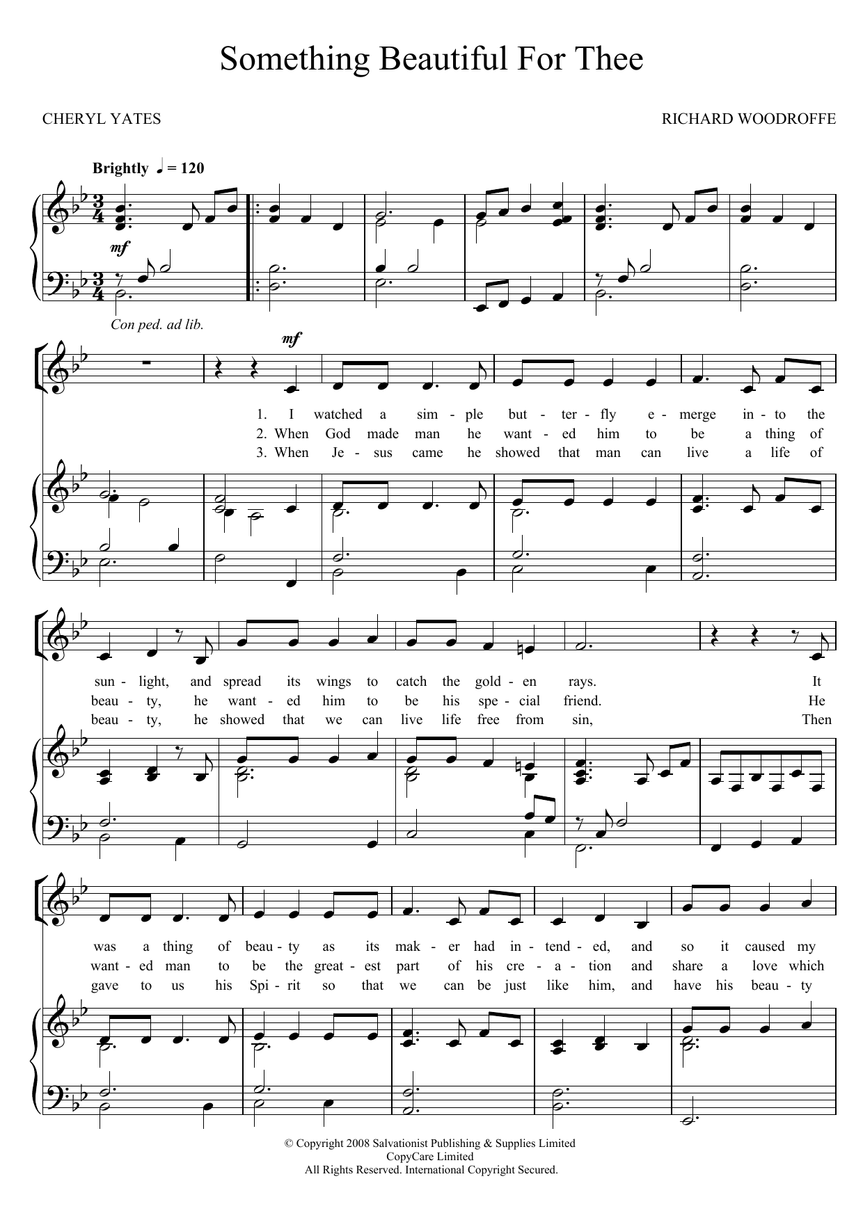 Learn to play The Salvation Army Something Beautiful For Thee sheet music for Unison Choir in minutes. Price: 3.9900$ The Salvation Army Something Beautiful For Thee sheet music notes and chords arranged for Unison Choir