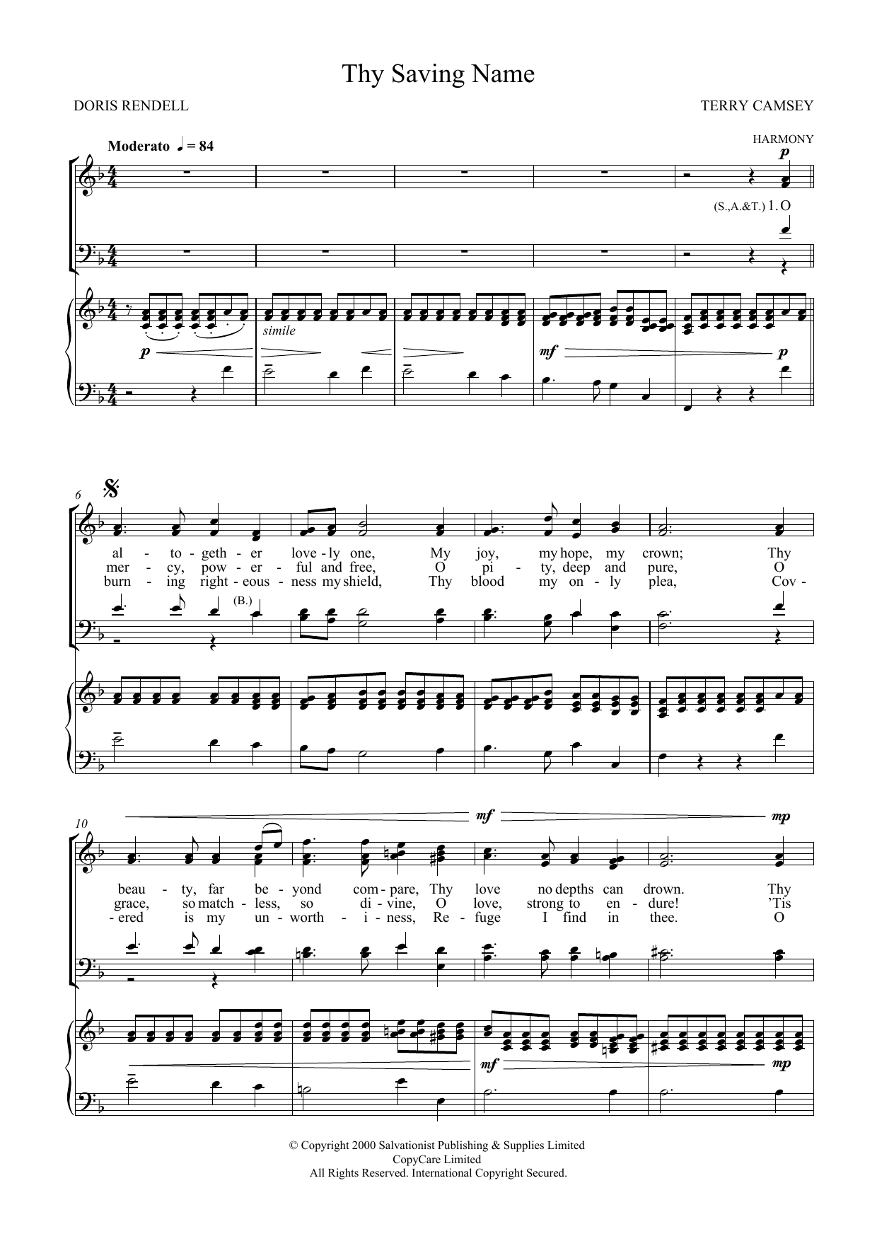 Learn to play The Salvation Army Thy Saving Name sheet music for SATB Choir in minutes. Price: 3.9900$ The Salvation Army Thy Saving Name sheet music notes and chords arranged for SATB Choir