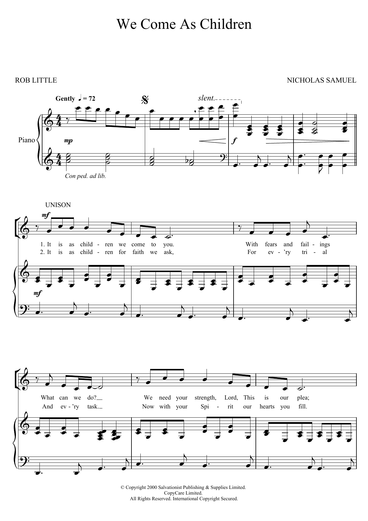 Learn to play The Salvation Army We Come As Children sheet music for Unison Choir in minutes. Price: 3.9900$ The Salvation Army We Come As Children sheet music notes and chords arranged for Unison Choir