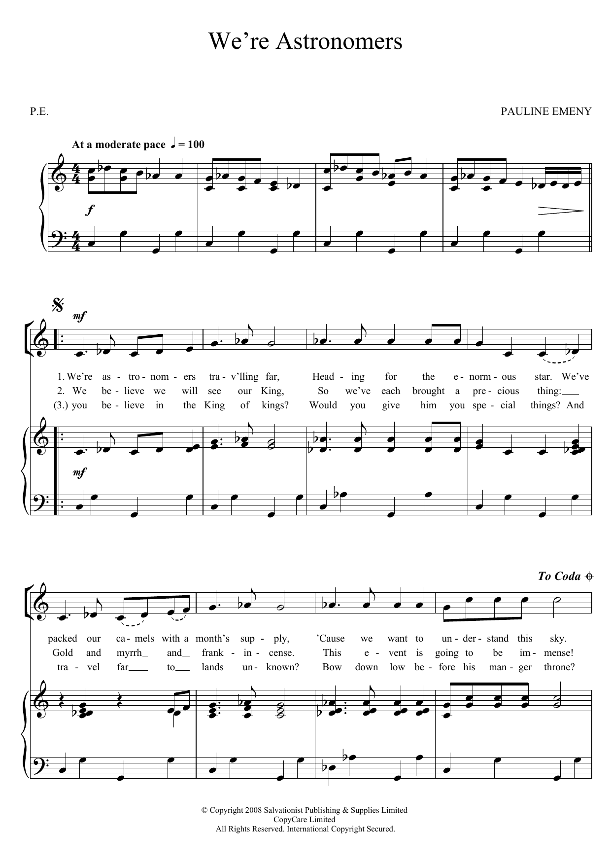 Learn to play The Salvation Army We're Astronomers sheet music for Unison Choir in minutes. Price: 3.9900$ The Salvation Army We're Astronomers sheet music notes and chords arranged for Unison Choir