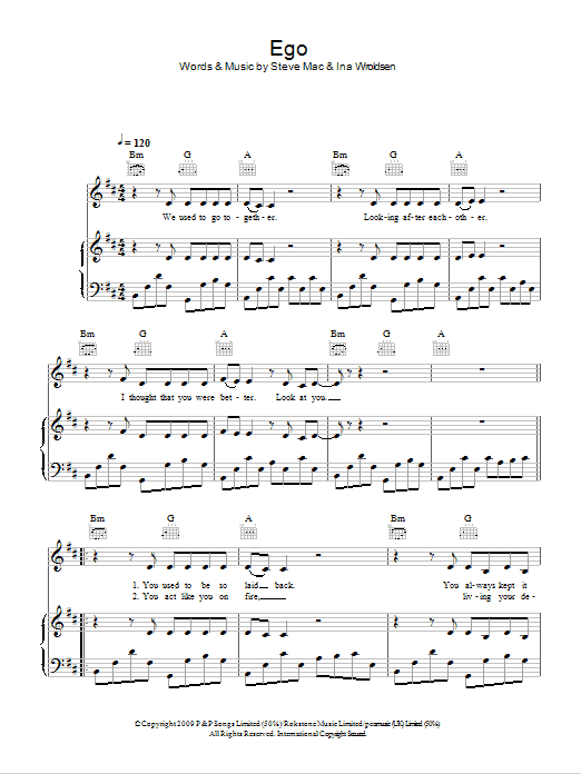 The Saturdays Ego sheet music notes and chords. Download Printable PDF.