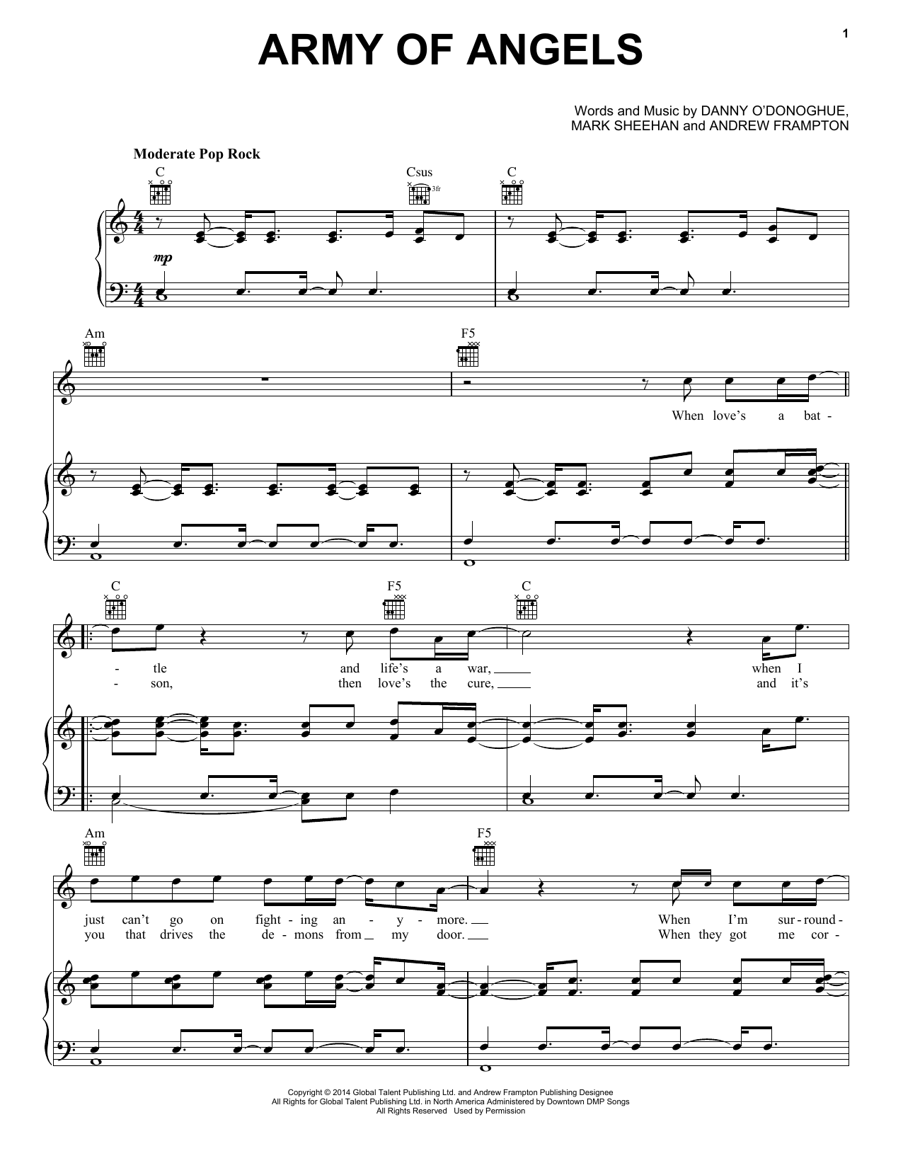 The Script Army Of Angels sheet music notes and chords. Download Printable PDF.