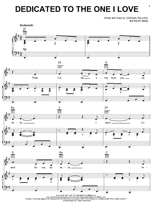 The Shirelles Dedicated To The One I Love sheet music notes and chords arranged for Easy Lead Sheet / Fake Book