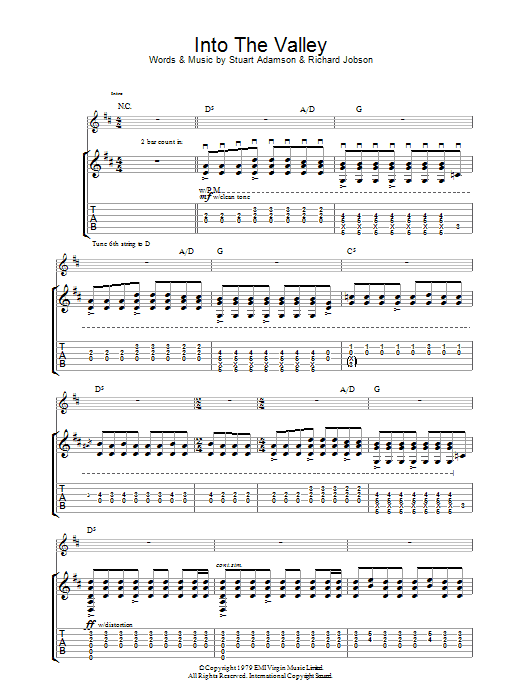 The Skids Into The Valley sheet music notes and chords. Download Printable PDF.