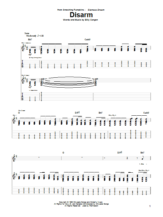 The Smashing Pumpkins Disarm sheet music notes and chords. Download Printable PDF.