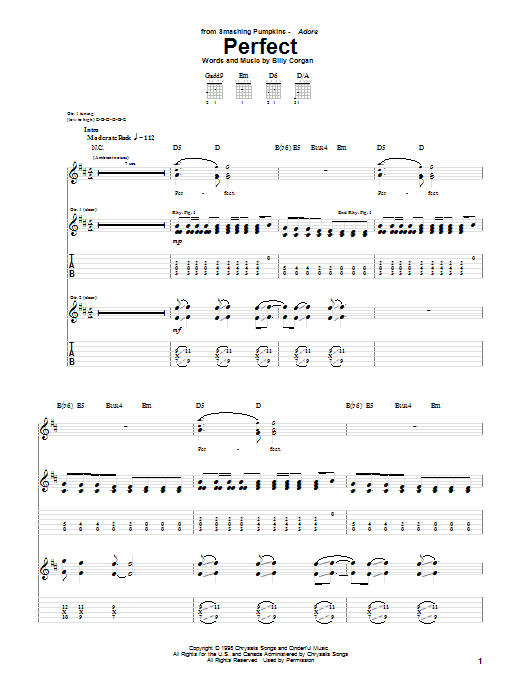 The Smashing Pumpkins Perfect sheet music notes and chords. Download Printable PDF.