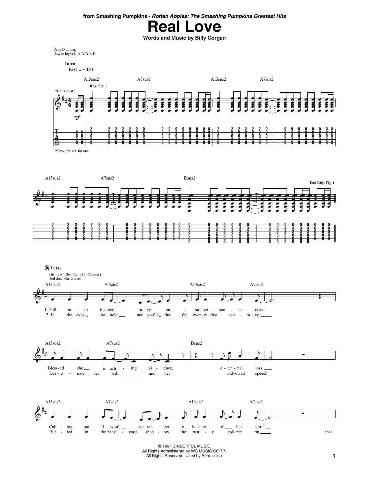 The Smashing Pumpkins Real Love sheet music notes and chords. Download Printable PDF.