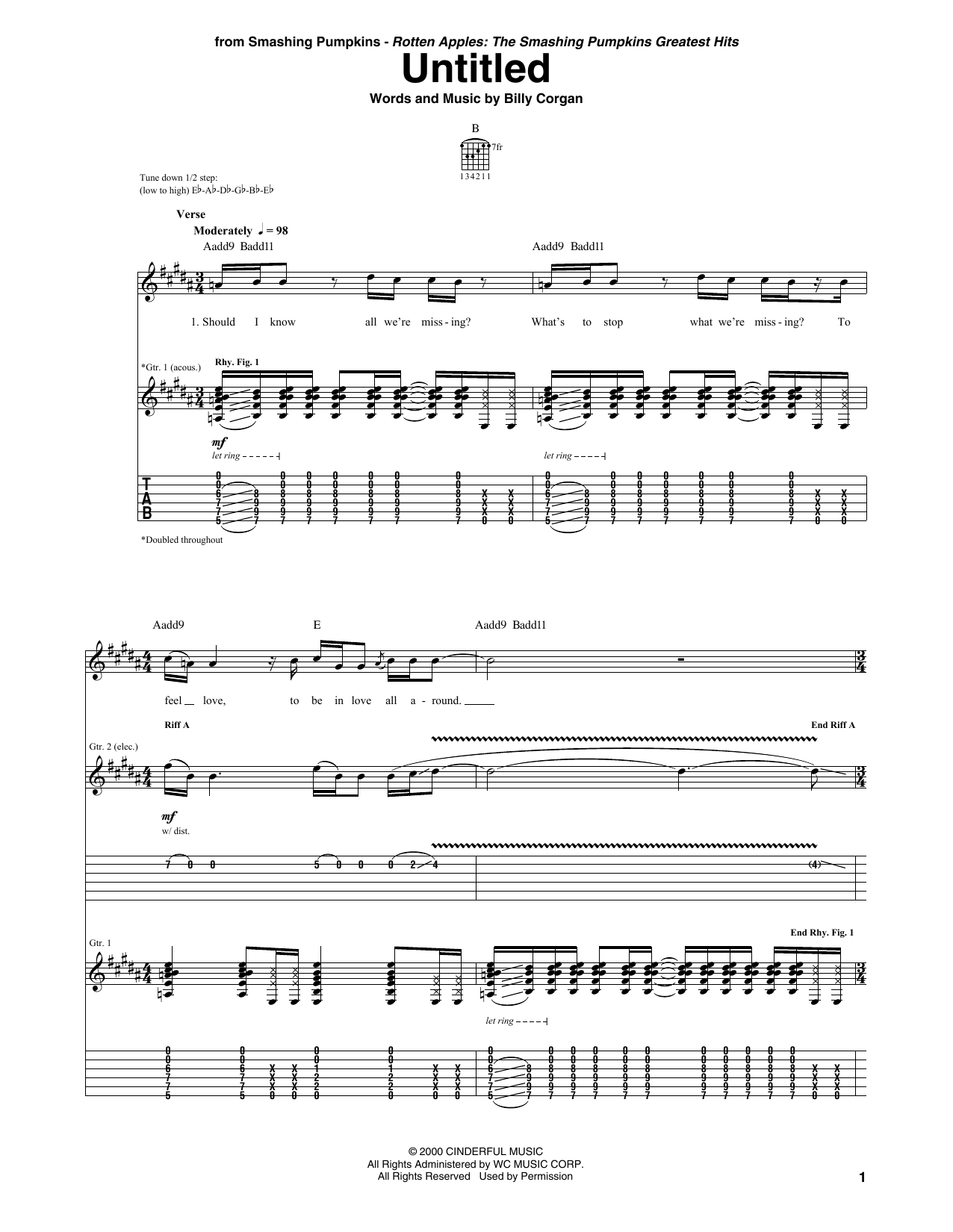 The Smashing Pumpkins Untitled sheet music notes and chords. Download Printable PDF.