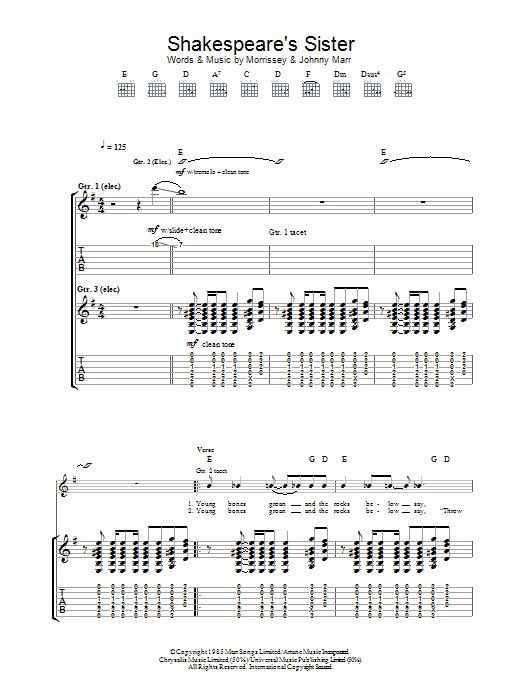 The Smiths Shakespeare's Sister sheet music notes and chords. Download Printable PDF.