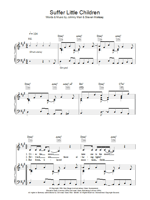 The Smiths Suffer Little Children sheet music notes and chords. Download Printable PDF.