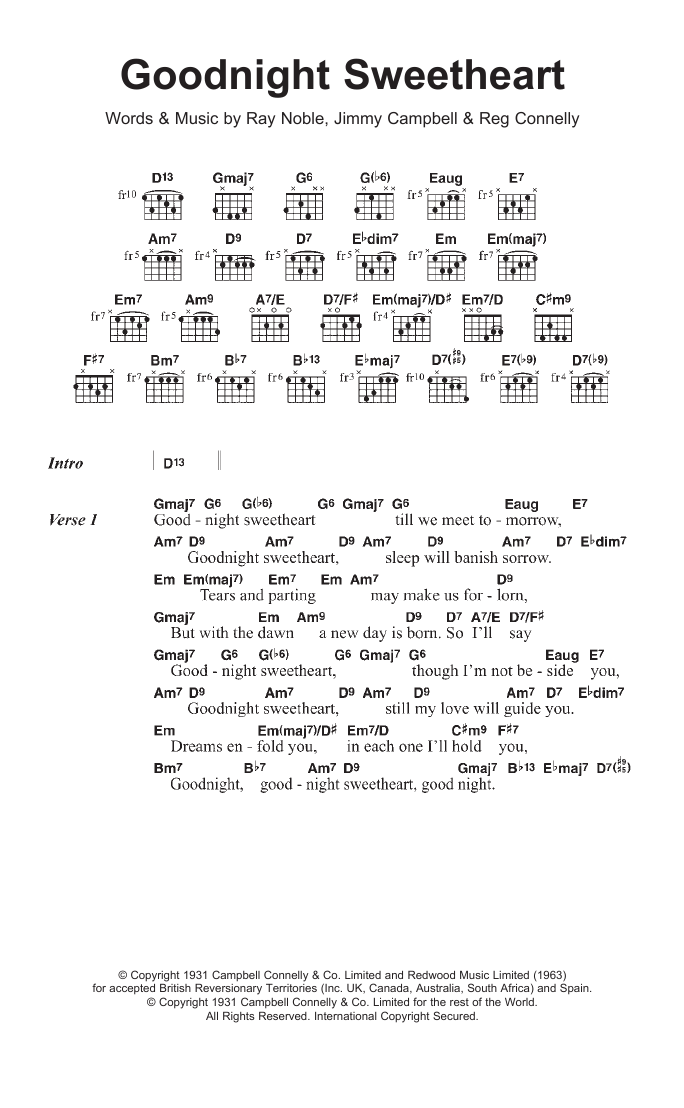 Learn to play The Spaniels Goodnight Sweetheart sheet music for Guitar Chords/Lyrics in minutes. The Spaniels Goodnight Sweetheart sheet music notes and chords. Download Printable PDF.