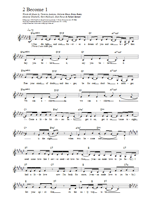 Learn to play The Spice Girls 2 Become 1 sheet music for Flute Solo in minutes. The Spice Girls 2 Become 1 sheet music notes and chords. Download Printable PDF.