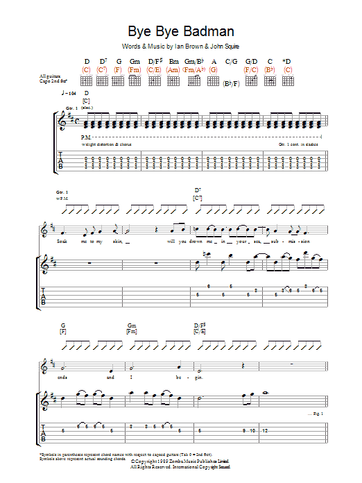 Learn to play The Stone Roses Bye Bye Badman sheet music for Guitar Tab in minutes. The Stone Roses Bye Bye Badman sheet music notes and chords. Download Printable PDF.