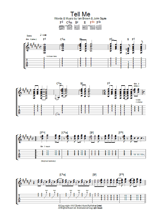 The Stone Roses Tell Me sheet music notes and chords. Download Printable PDF.