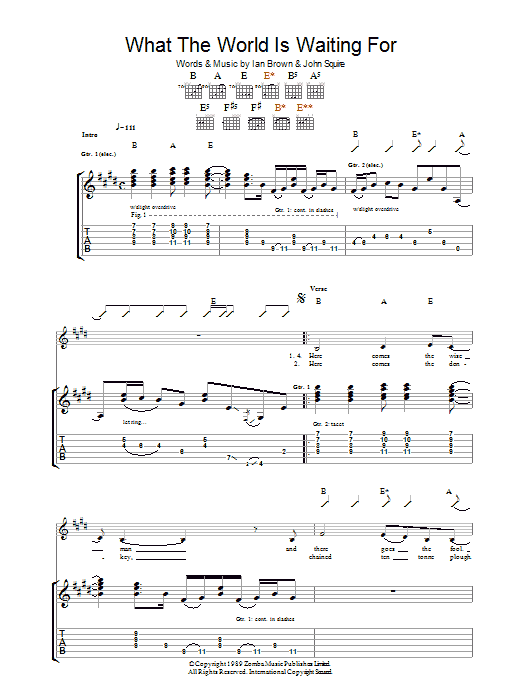 Learn to play The Stone Roses What The World Is Waiting For sheet music for Guitar Tab in minutes. The Stone Roses What The World Is Waiting For sheet music notes and chords. Download Printable PDF.