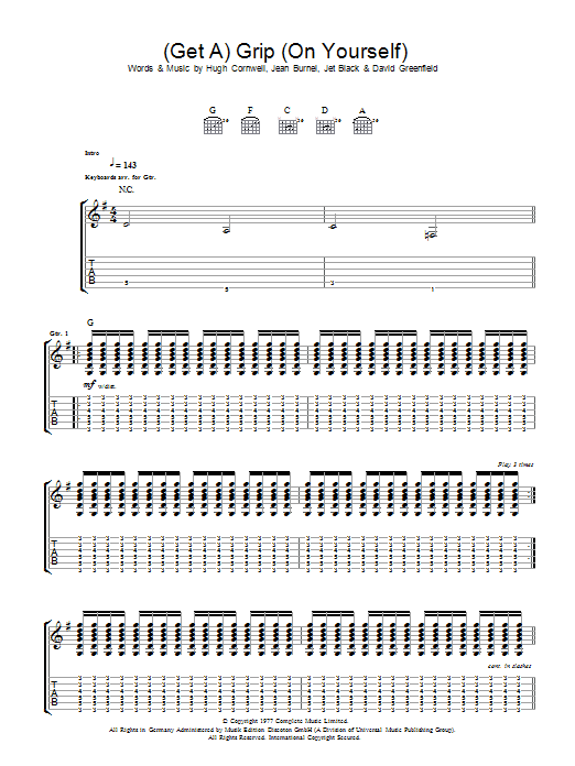 Learn to play The Stranglers (Get A) Grip (On Yourself) sheet music for Guitar Tab in minutes. The Stranglers (Get A) Grip (On Yourself) sheet music notes and chords. Download Printable PDF.