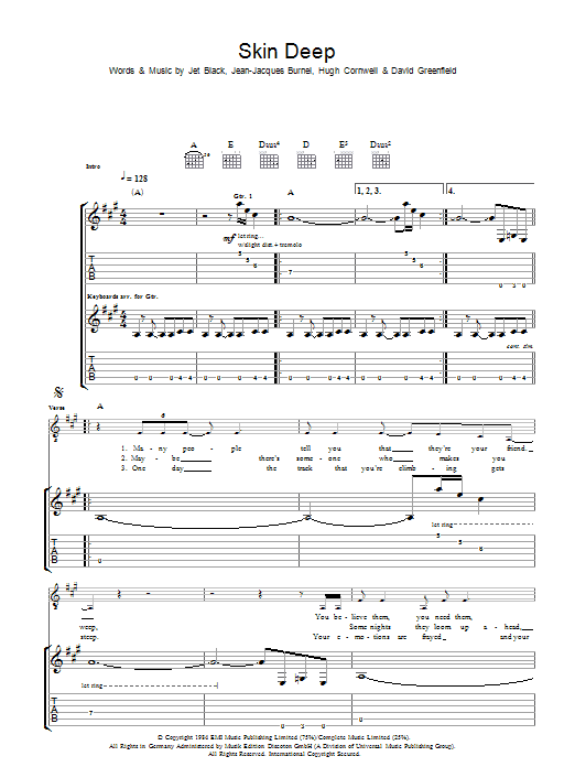 The Stranglers Skin Deep sheet music notes and chords. Download Printable PDF.