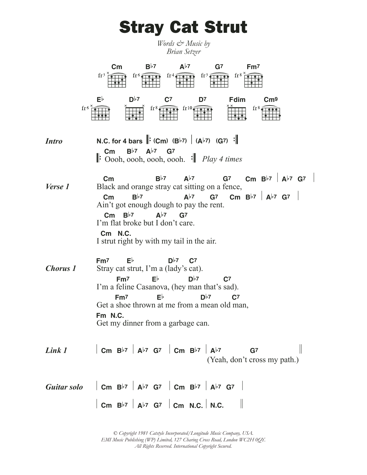 The Stray Cats Stray Cat Strut Sheet Music Pdf Notes Chords