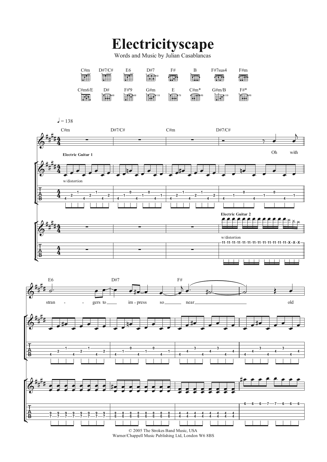 The Strokes Electricityscape sheet music notes and chords. Download Printable PDF.