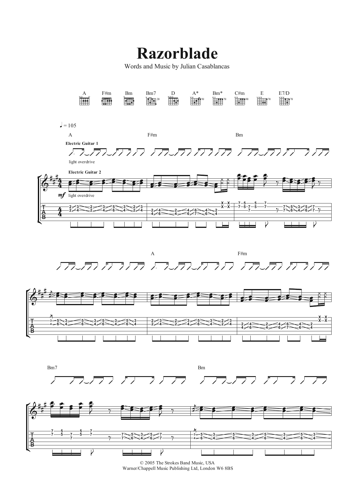 The Strokes Razorblade sheet music notes and chords. Download Printable PDF.