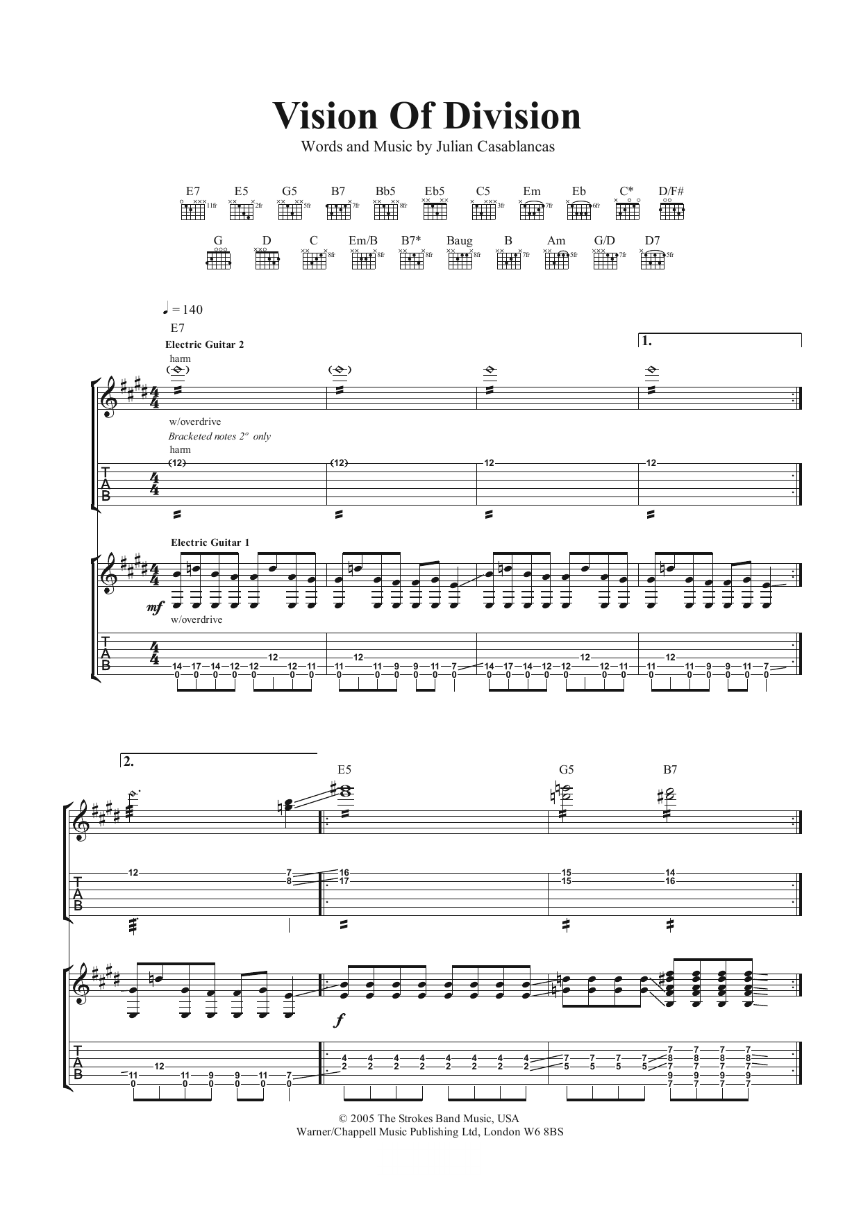 The Strokes Vision Of Division sheet music notes and chords. Download Printable PDF.