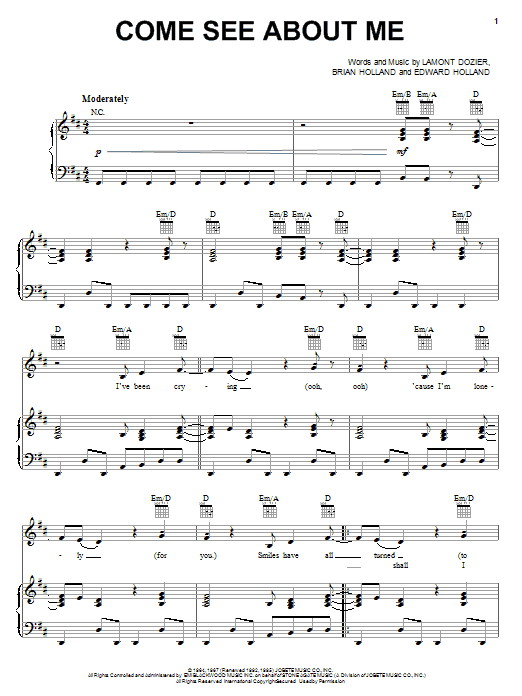 The Supremes Come See About Me Sheet Music Pdf Notes Chords Oldies Score Piano Vocal Guitar Right Hand Melody Download Printable Sku 58802