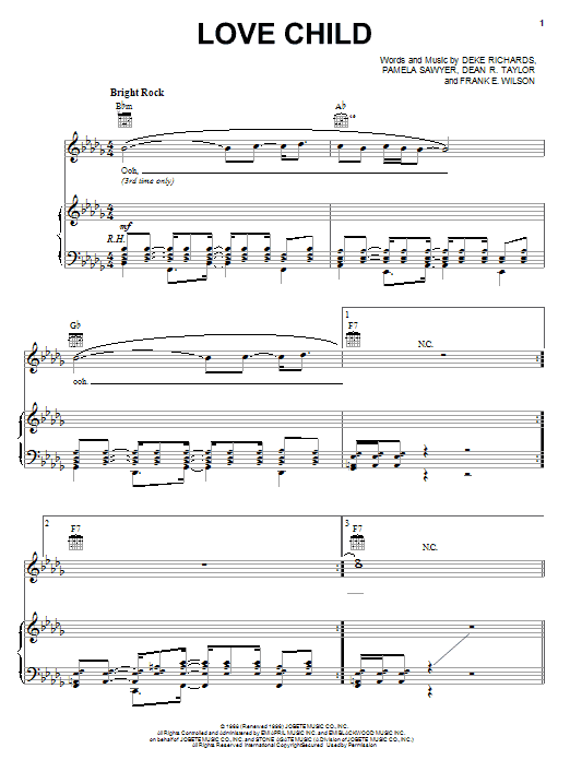 The Supremes Love Child sheet music notes and chords. Download Printable PDF.