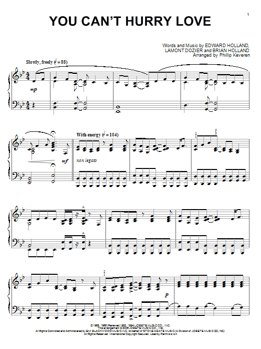 The Supremes You Can't Hurry Love sheet music notes and chords. Download Printable PDF.