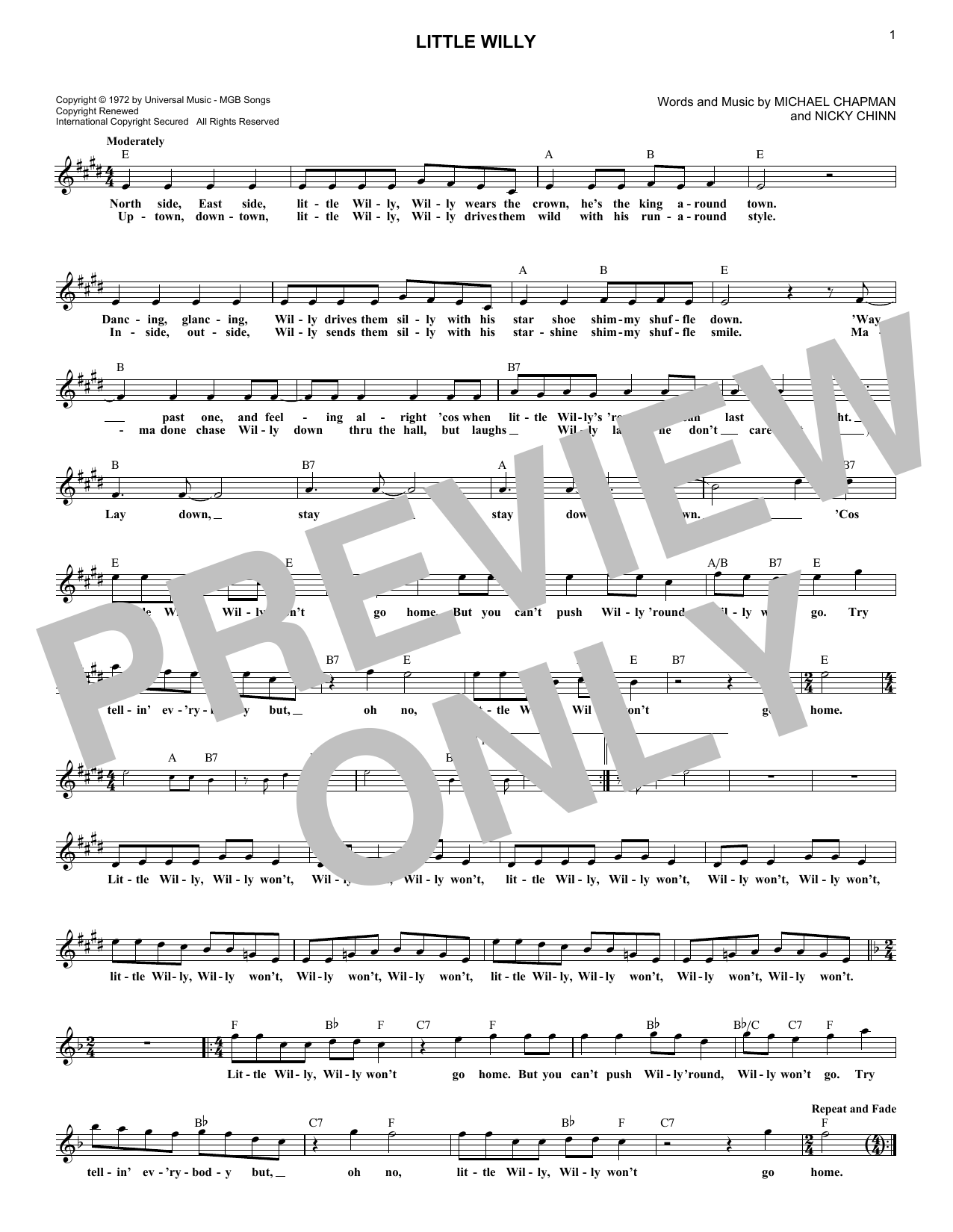 Learn to play The Sweet Little Willy sheet music for Lead Sheet / Fake Book in minutes. Price: 5.9900$ The Sweet Little Willy sheet music notes and chords arranged for Lead Sheet / Fake Book