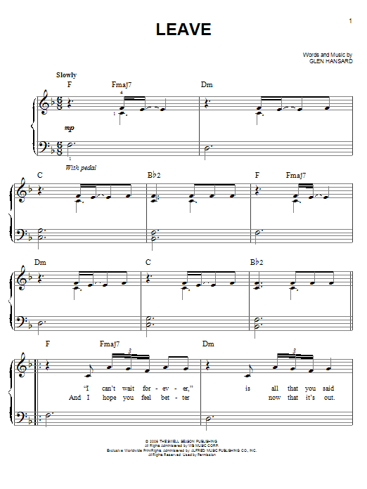 The Swell Season Leave sheet music notes and chords. Download Printable PDF.