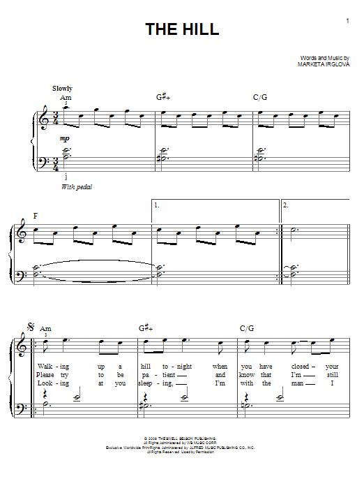 The Swell Season The Hill sheet music notes and chords. Download Printable PDF.