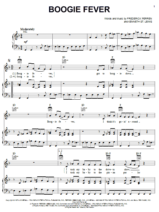 The Sylvers Boogie Fever sheet music notes and chords. Download Printable PDF.