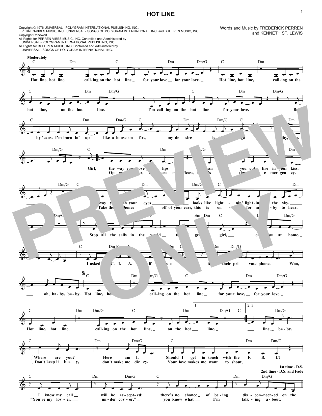 The Sylvers Hot Line sheet music notes and chords. Download Printable PDF.