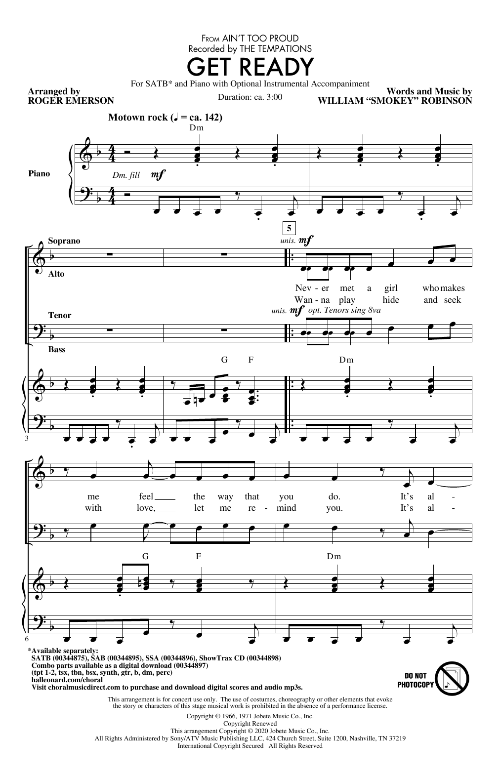 Learn to play The Temptations Get Ready (from Ain't Too Proud) (arr. Roger Emerson) sheet music for SAB Choir in minutes. Price: 3.9900$ The Temptations Get Ready (from Ain't Too Proud) (arr. Roger Emerson) sheet music notes and chords arranged for SAB Choir