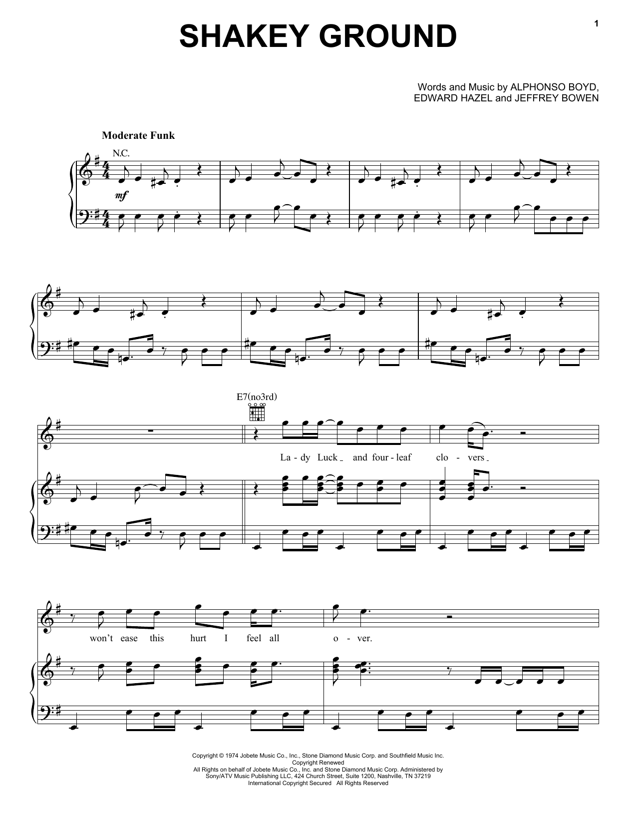 The Temptations Shakey Ground sheet music notes and chords. Download Printable PDF.