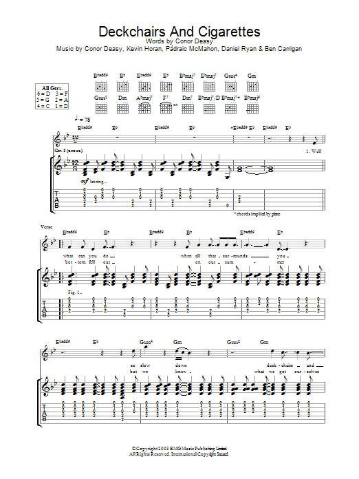 Learn to play The Thrills Deckchairs And Cigarettes sheet music for Guitar Tab in minutes. The Thrills Deckchairs And Cigarettes sheet music notes and chords. Download Printable PDF.