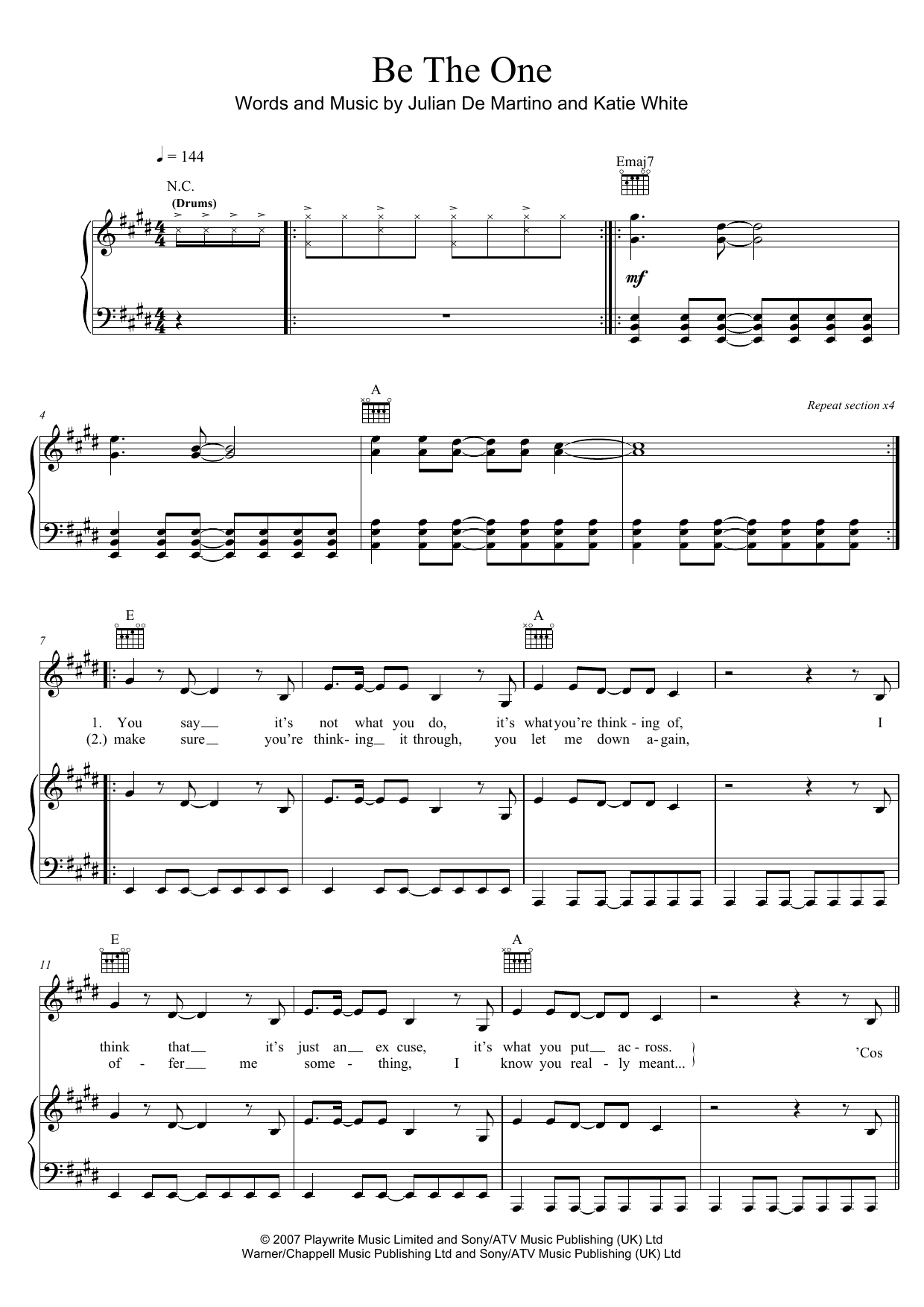 The Ting Tings Be The One sheet music notes and chords arranged for Piano, Vocal & Guitar Chords (Right-Hand Melody)
