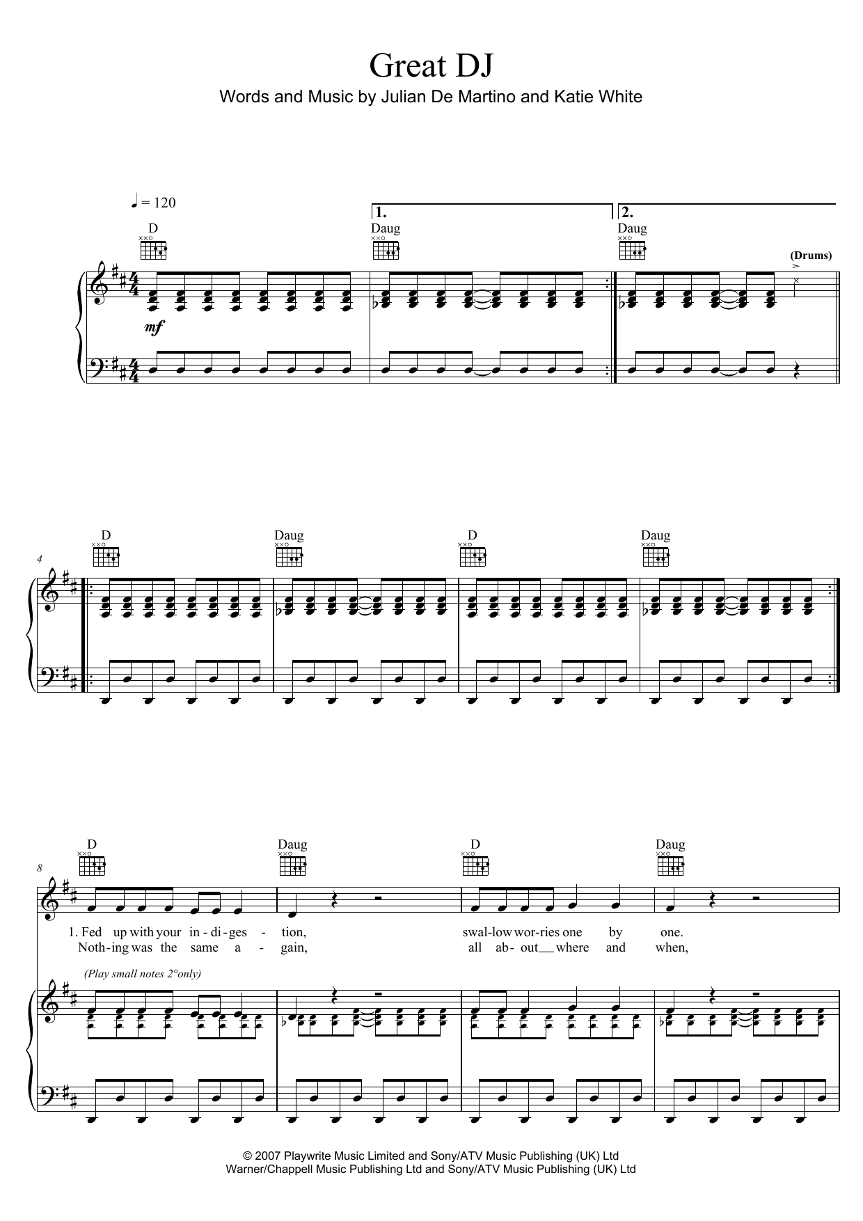 The Ting Tings Great DJ sheet music notes and chords. Download Printable PDF.