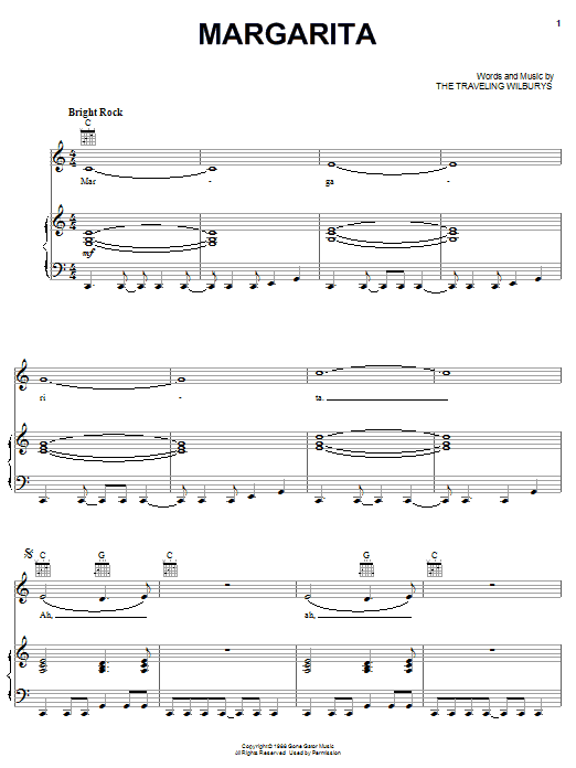 The Traveling Wilburys Margarita sheet music notes and chords. Download Printable PDF.